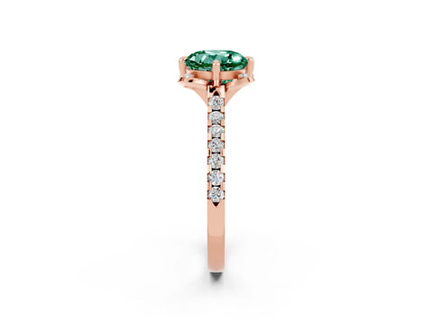 Rose gold Round Cut Green Sapphire Ring with Pavé Band and Floral Prong Setting_2