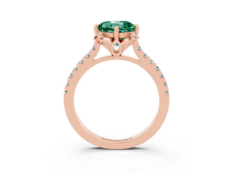 Rose gold Round Cut Green Sapphire Ring with Pavé Band and Floral Prong Setting_3