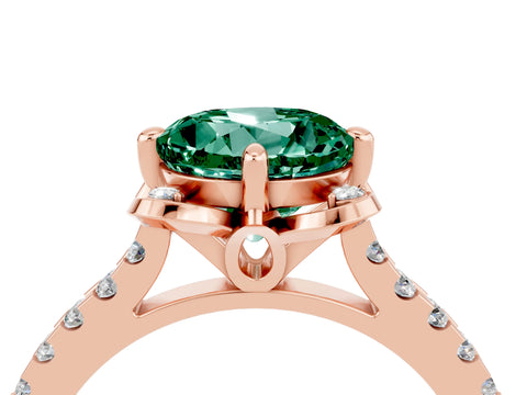 Rose gold Round Cut Green Sapphire Ring with Pavé Band and Floral Prong Setting_4