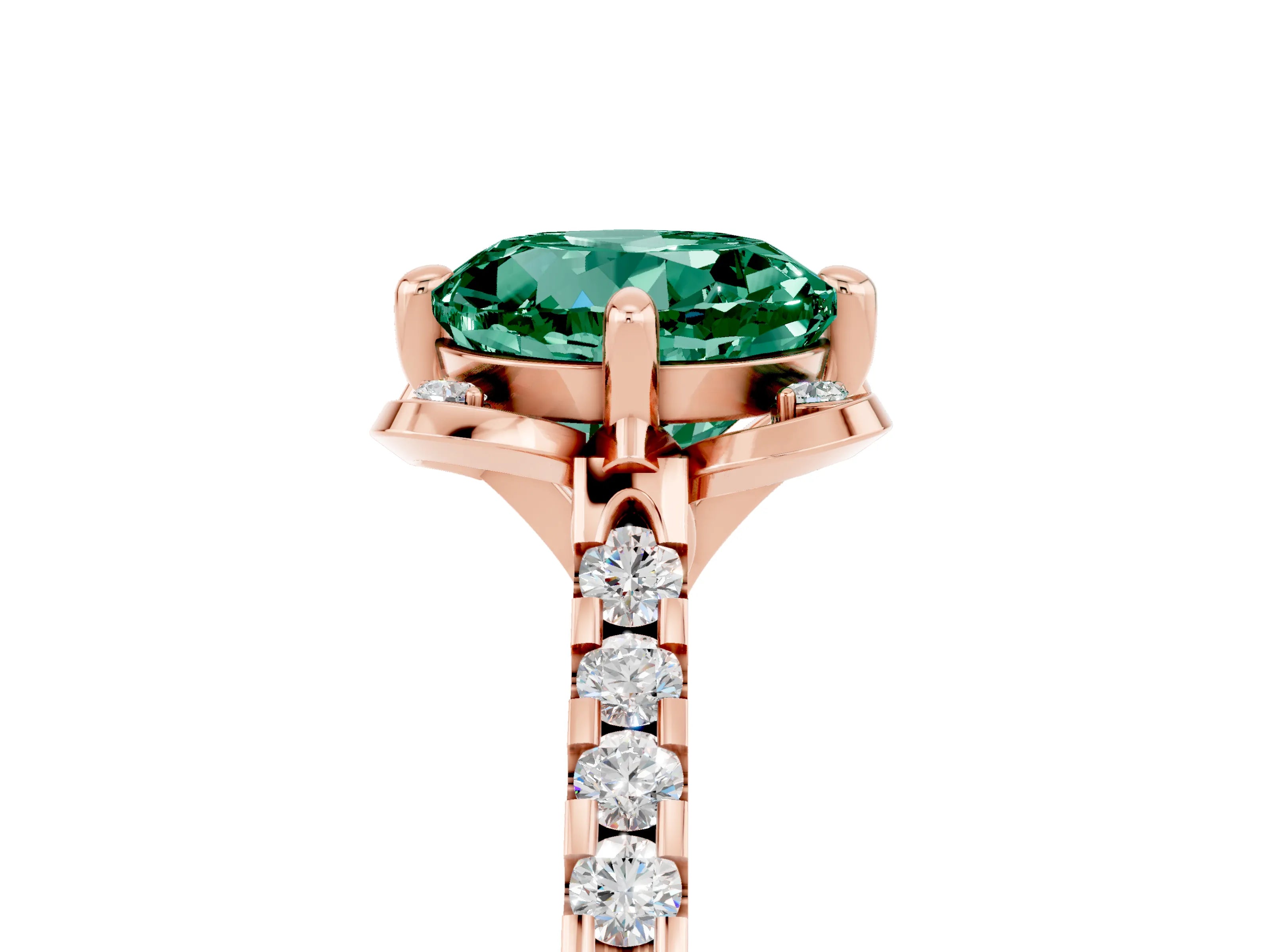 Rose gold Round Cut Green Sapphire Ring with Pavé Band and Floral Prong Setting_5