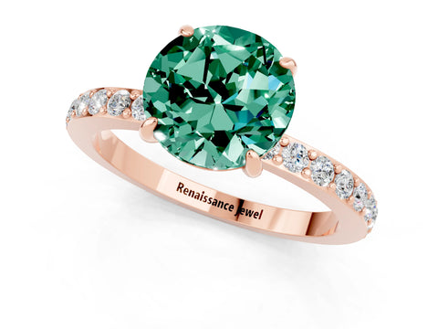 Rose gold Round Cut Green Sapphire Ring with Pavé Band and Four-Prong Setting_1