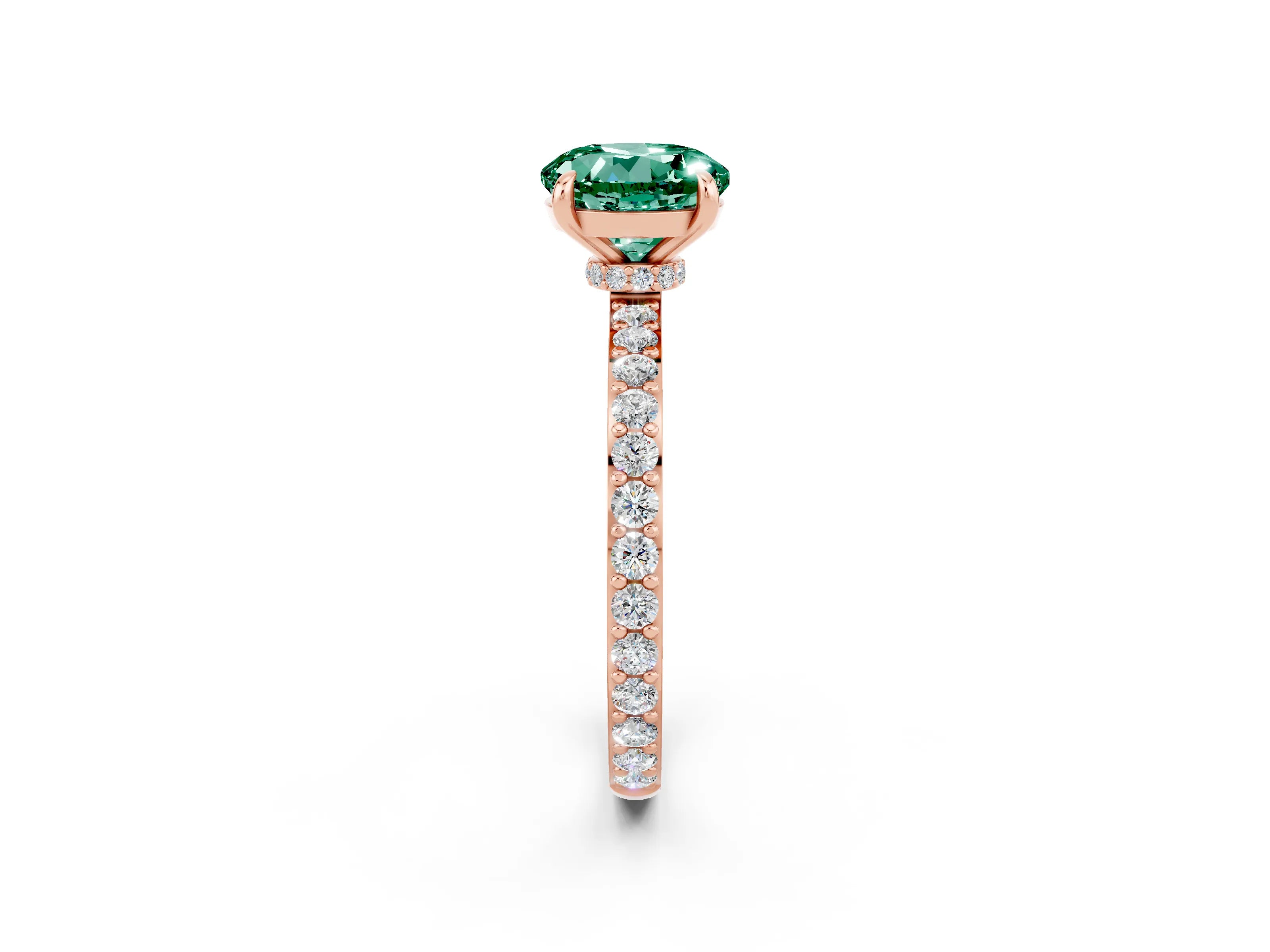 Rose gold Round Cut Green Sapphire Ring with Pavé Band and Four-Prong Setting_2