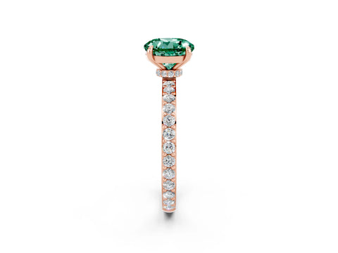 Rose gold Round Cut Green Sapphire Ring with Pavé Band and Four-Prong Setting_2