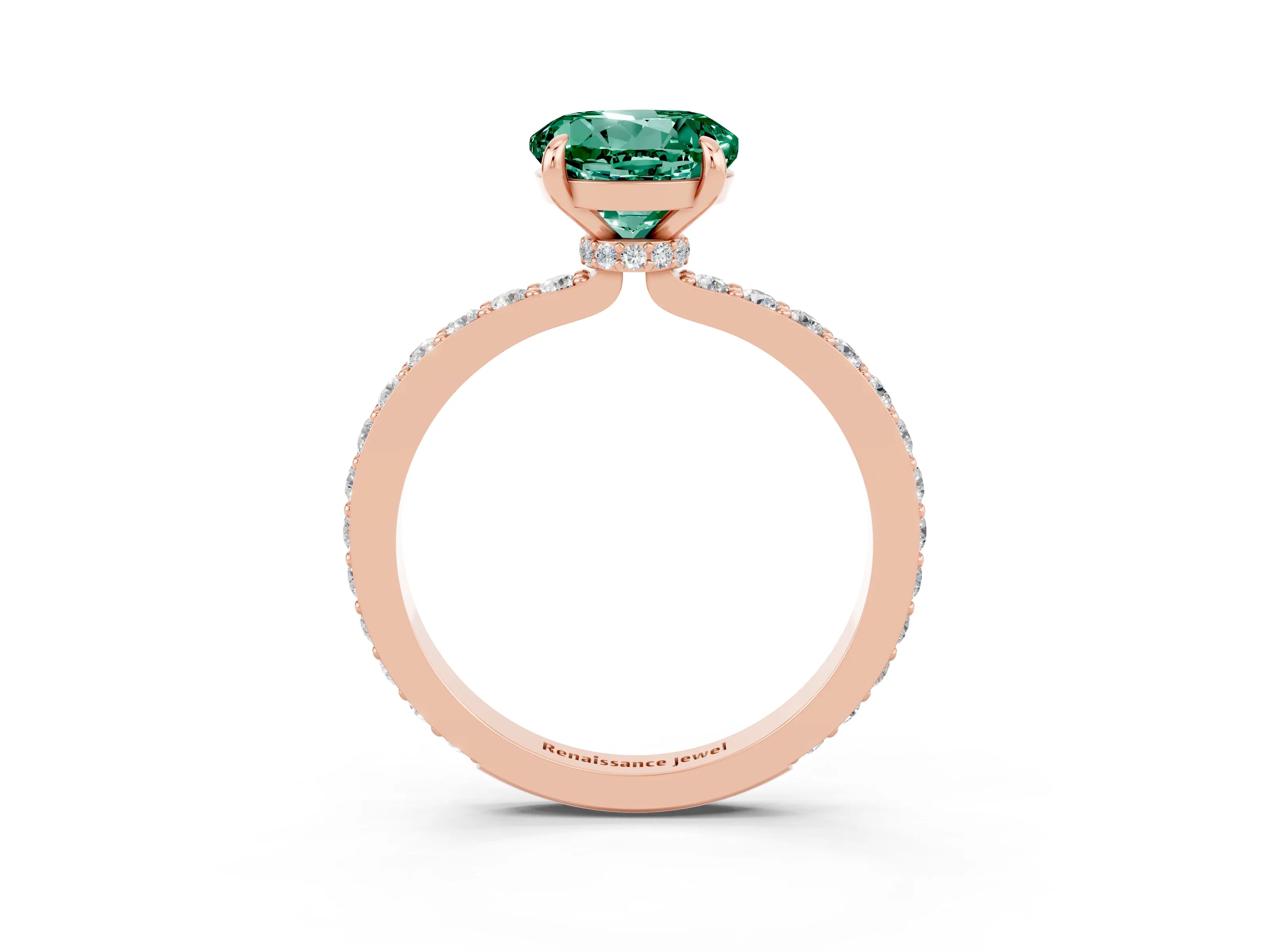 Rose gold Round Cut Green Sapphire Ring with Pavé Band and Four-Prong Setting_3