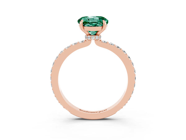 Rose gold Round Cut Green Sapphire Pavé Engagement Ring with Round  Accents and Prong Setting