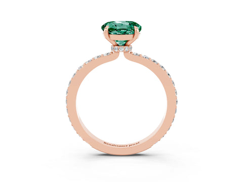 Rose gold Round Cut Green Sapphire Ring with Pavé Band and Four-Prong Setting_3