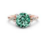 Rose gold Round Cut Green Sapphire Ring with Side Stones and Four-Prong Setting_36