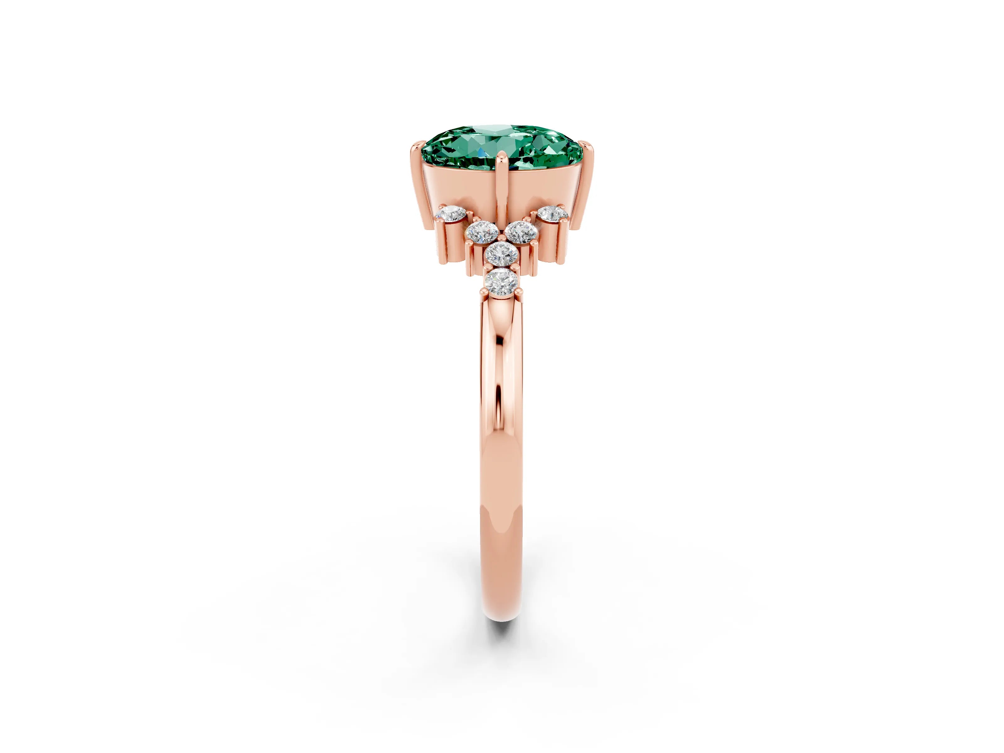 Rose gold Round Cut Green Sapphire Ring with Side Stones and Four-Prong Setting_38