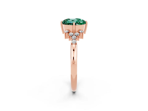 Rose gold Round Cut Green Sapphire Ring with Side Stones and Four-Prong Setting_38