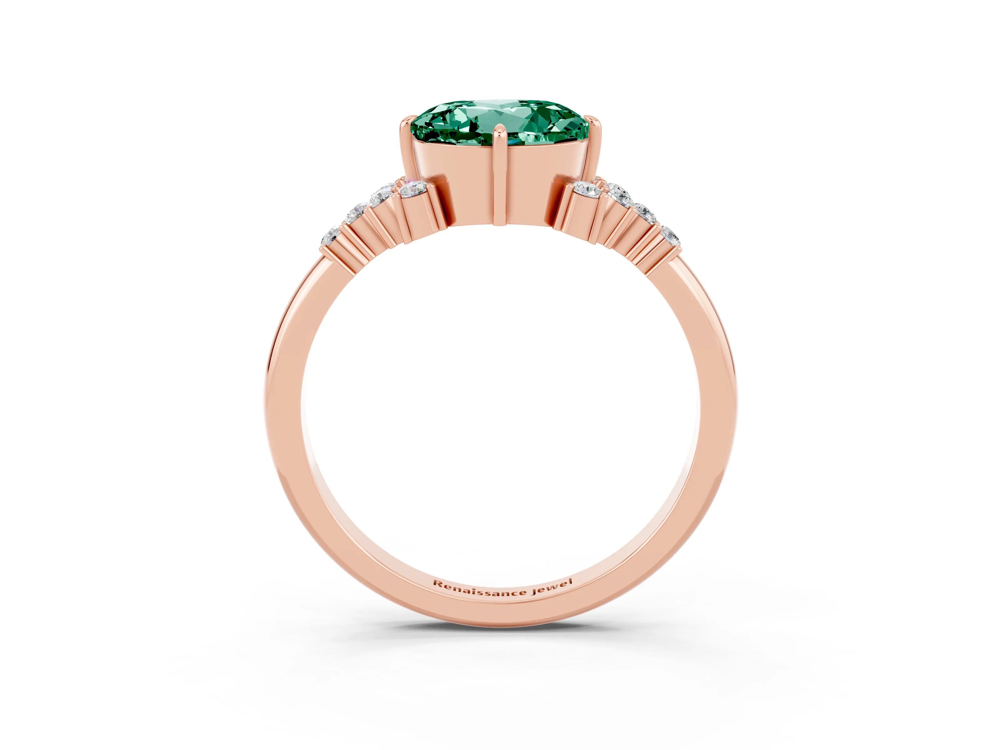 Rose gold Round Cut Green Sapphire Ring with Side Stones and Four-Prong Setting_39