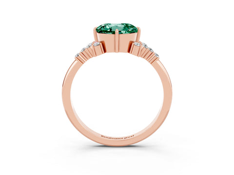 Rose gold Round Cut Green Sapphire Ring with Side Stones and Four-Prong Setting_39
