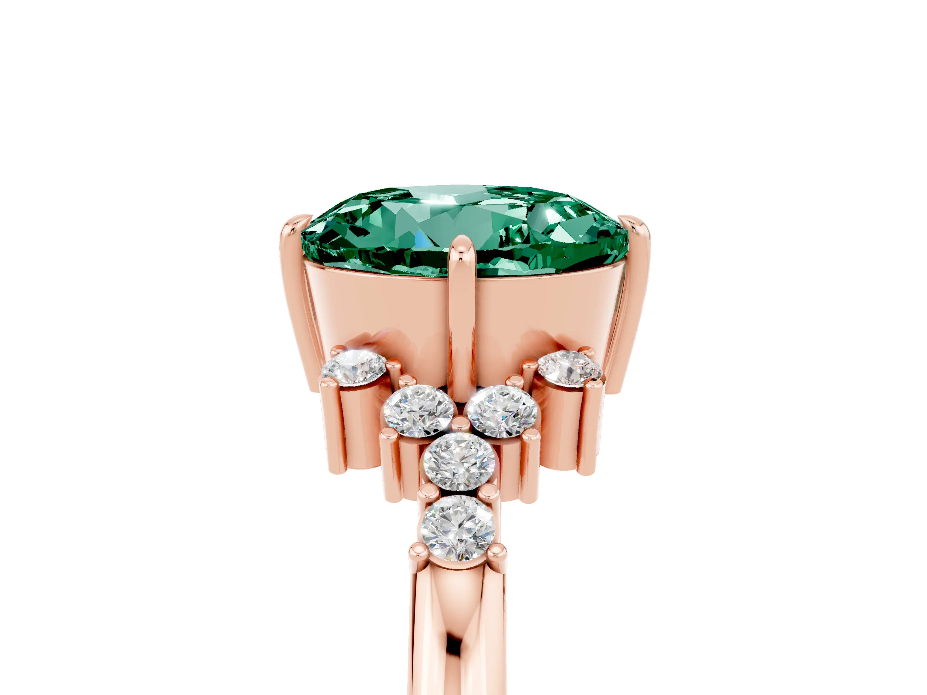 Rose gold Round Cut Green Sapphire Ring with Side Stones and Four-Prong Setting_41