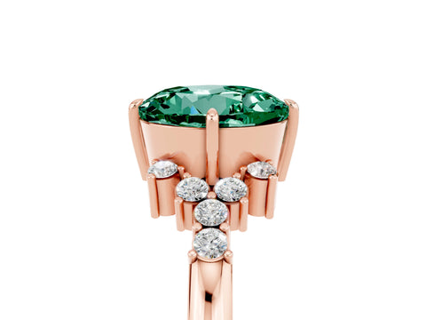 Rose gold Round Cut Green Sapphire Ring with Side Stones and Four-Prong Setting_41