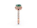 Rose gold Round Cut Green Sapphire Scalloped Halo Engagement Ring with Round Shared Prong Band_26