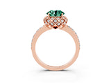 Rose gold Round Cut Green Sapphire Scalloped Halo Engagement Ring with Round Shared Prong Band_27