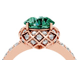 Rose gold Round Cut Green Sapphire Scalloped Halo Engagement Ring with Round Shared Prong Band_28