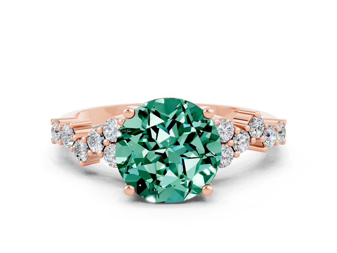 Rose gold Round Cut Green Sapphire Scattered Round Accent Ring with Prong Setting_12