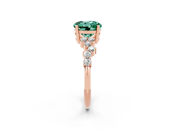 Rose gold Round Cut Green Sapphire Scattered Round Accent Ring with Prong Setting