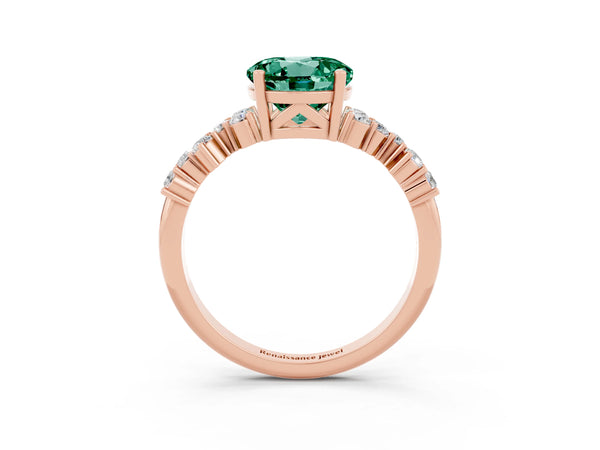 Rose gold Round Cut Green Sapphire Scattered Round Accent Ring with Prong Setting
