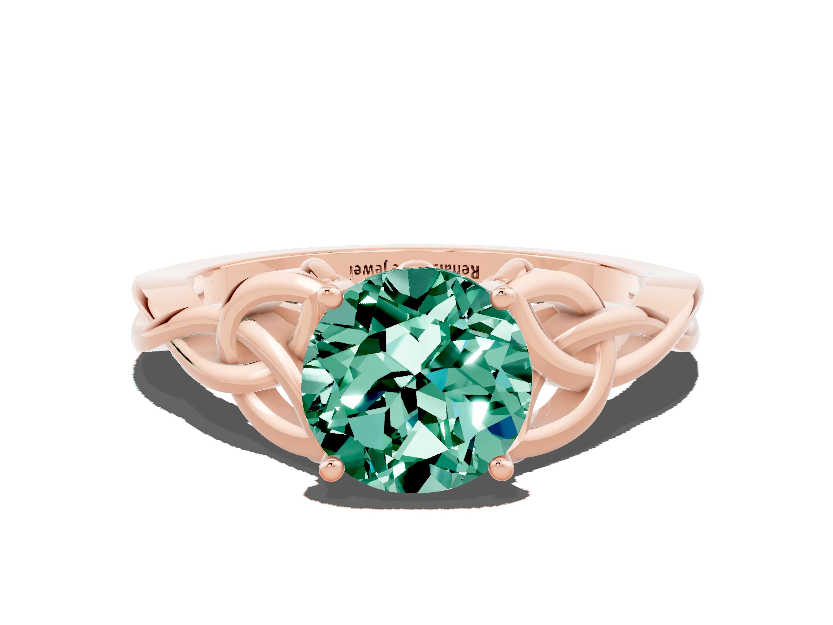 Rose gold Round Cut Green Sapphire Solitaire Celtic Knot Ring with Four-Prong Setting_12