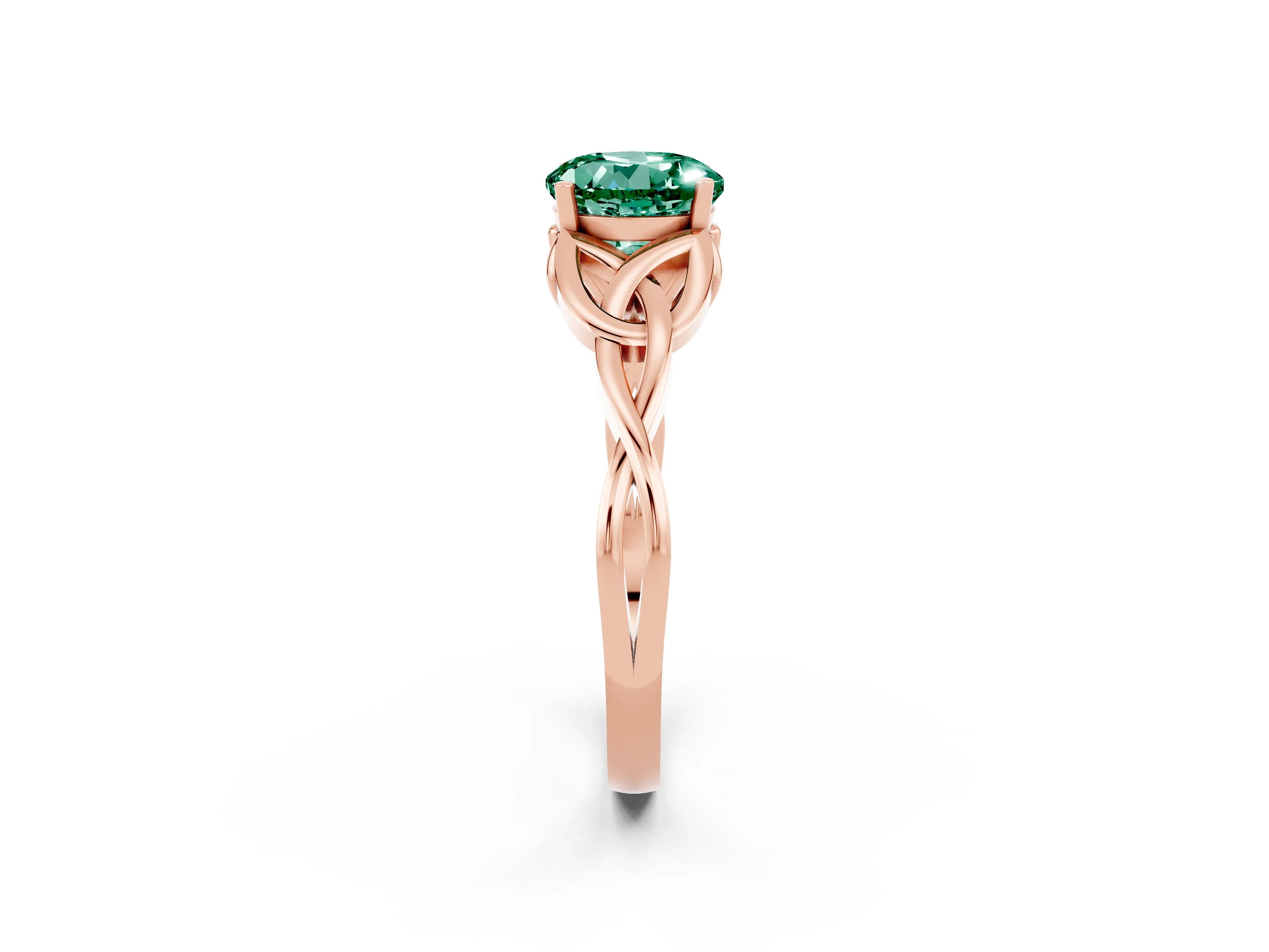 Rose gold Round Cut Green Sapphire Solitaire Celtic Knot Ring with Four-Prong Setting_14