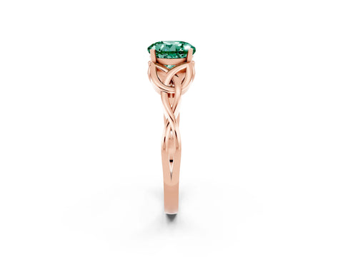 Rose gold Round Cut Green Sapphire Solitaire Celtic Knot Ring with Four-Prong Setting_14