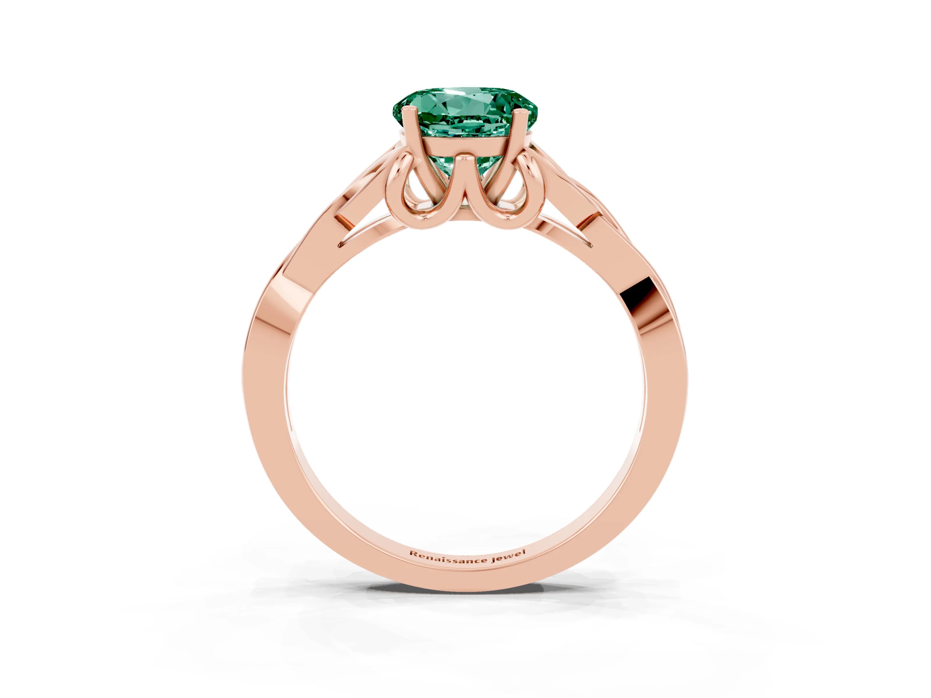 Rose gold Round Cut Green Sapphire Solitaire Celtic Knot Ring with Four-Prong Setting_15