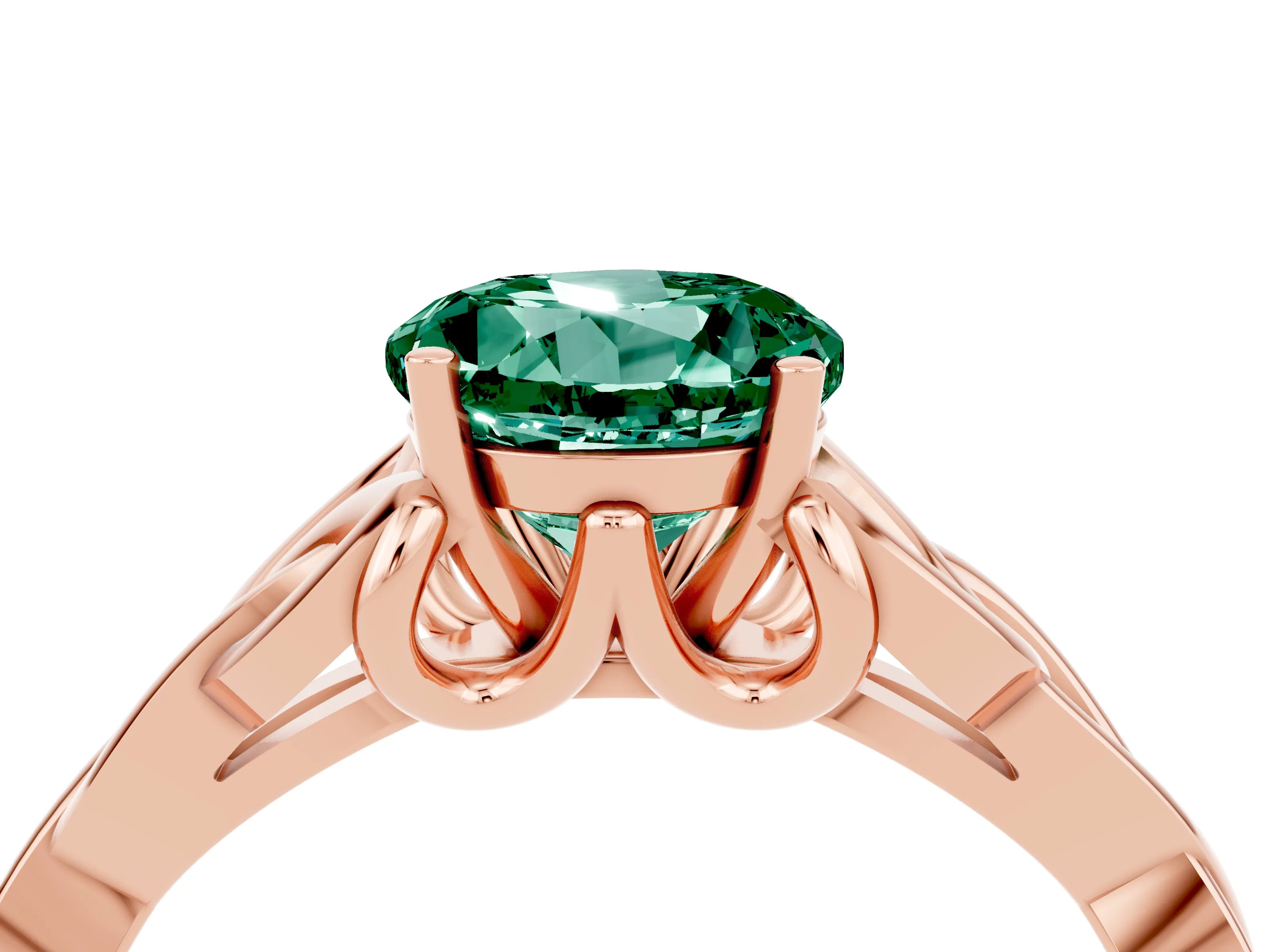 Rose gold Round Cut Green Sapphire Solitaire Celtic Knot Ring with Four-Prong Setting_16