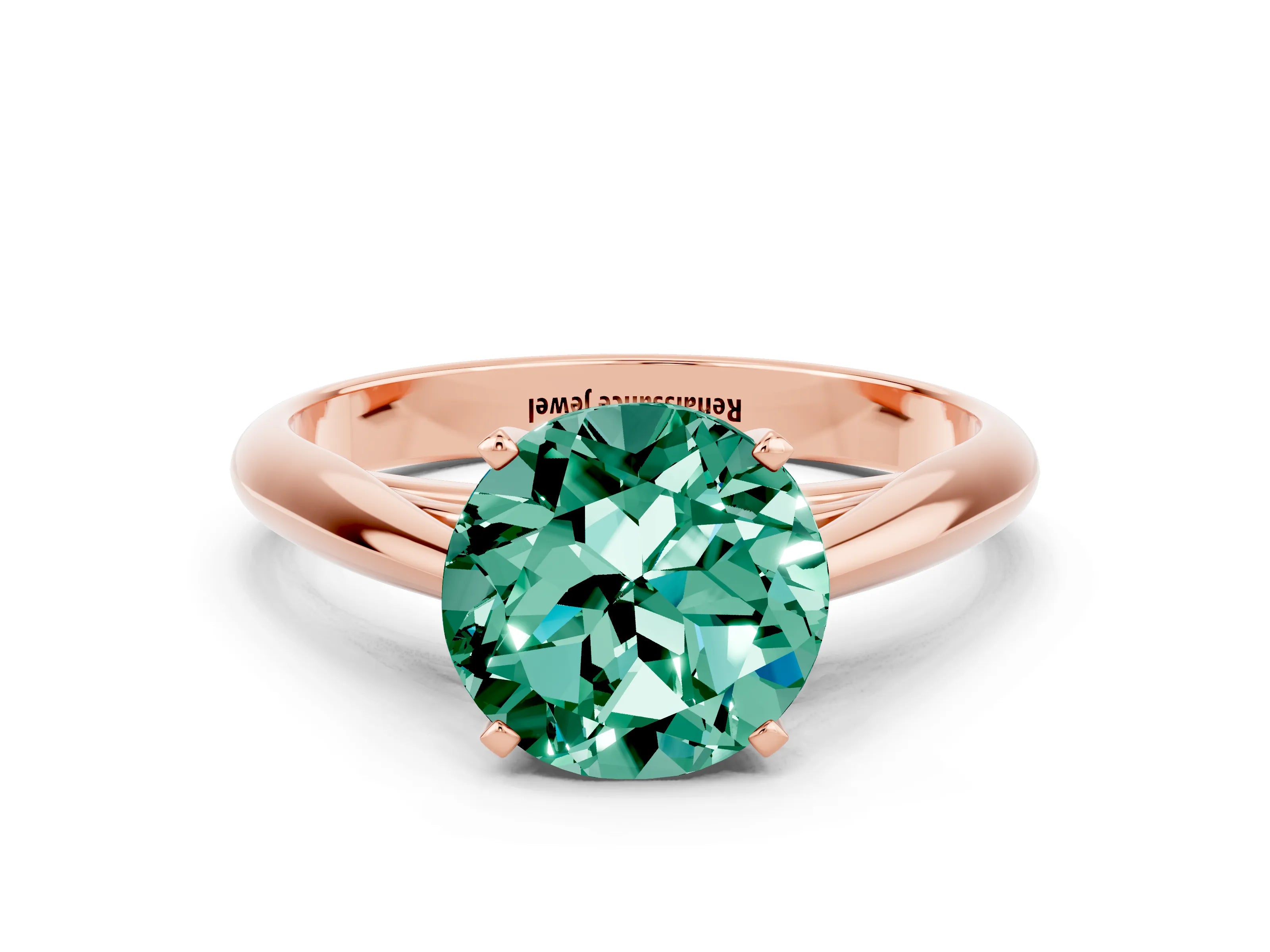Rose gold Round Cut Green Sapphire Solitaire Engagement Ring with Cathedral Setting and Four-Prong Mount_12