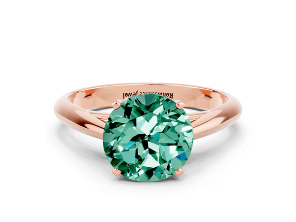 Rose gold Round Cut Green Sapphire Solitaire Engagement Ring with Cathedral Setting and Four-Prong Mount