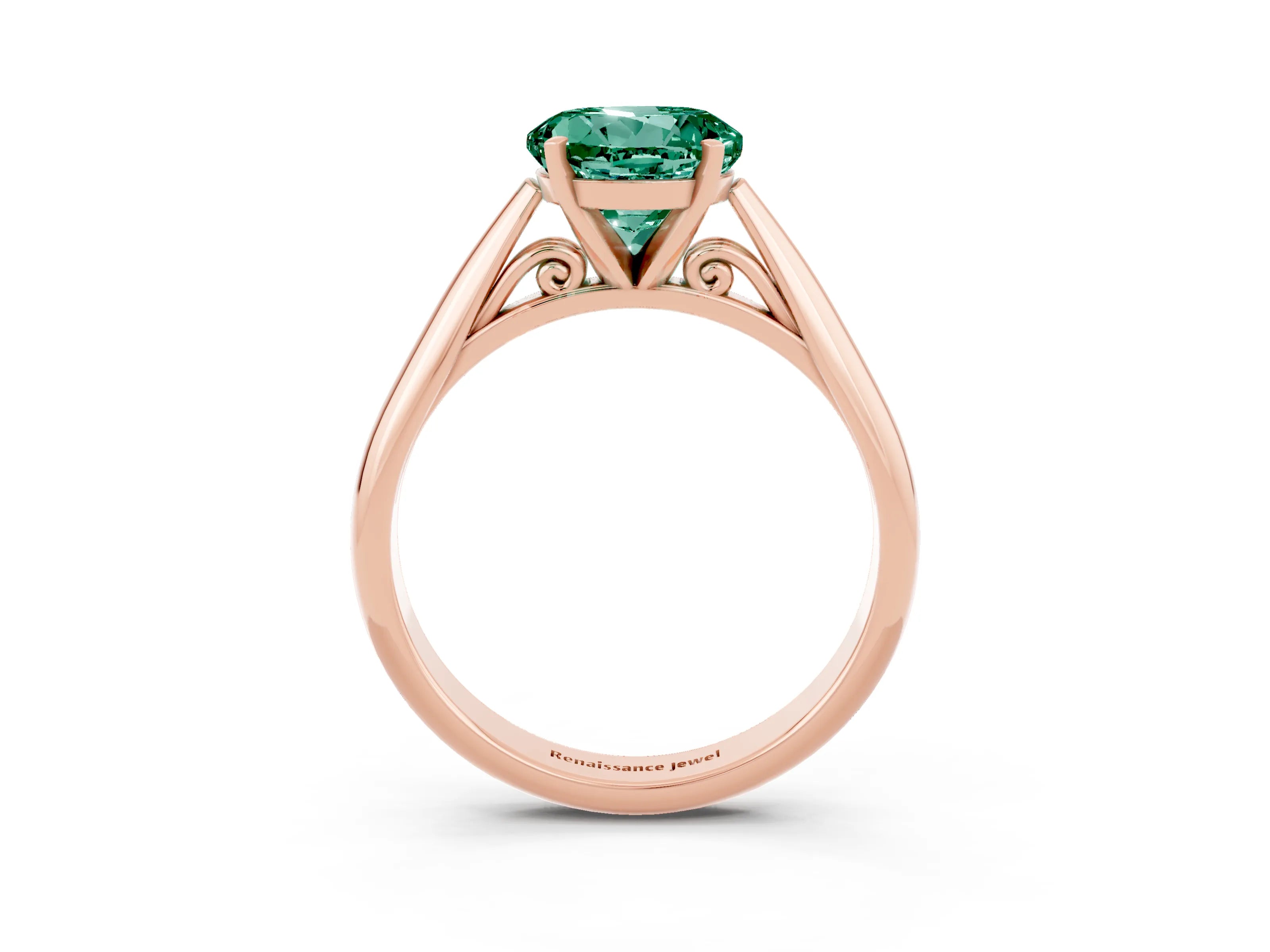 Rose gold Round Cut Green Sapphire Solitaire Engagement Ring with Cathedral Setting and Four-Prong Mount_15