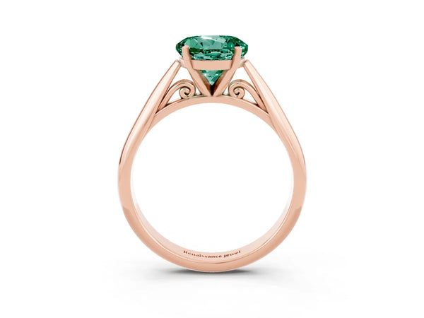 Rose gold Round Cut Green Sapphire Solitaire Engagement Ring with Cathedral Setting and Four-Prong Mount