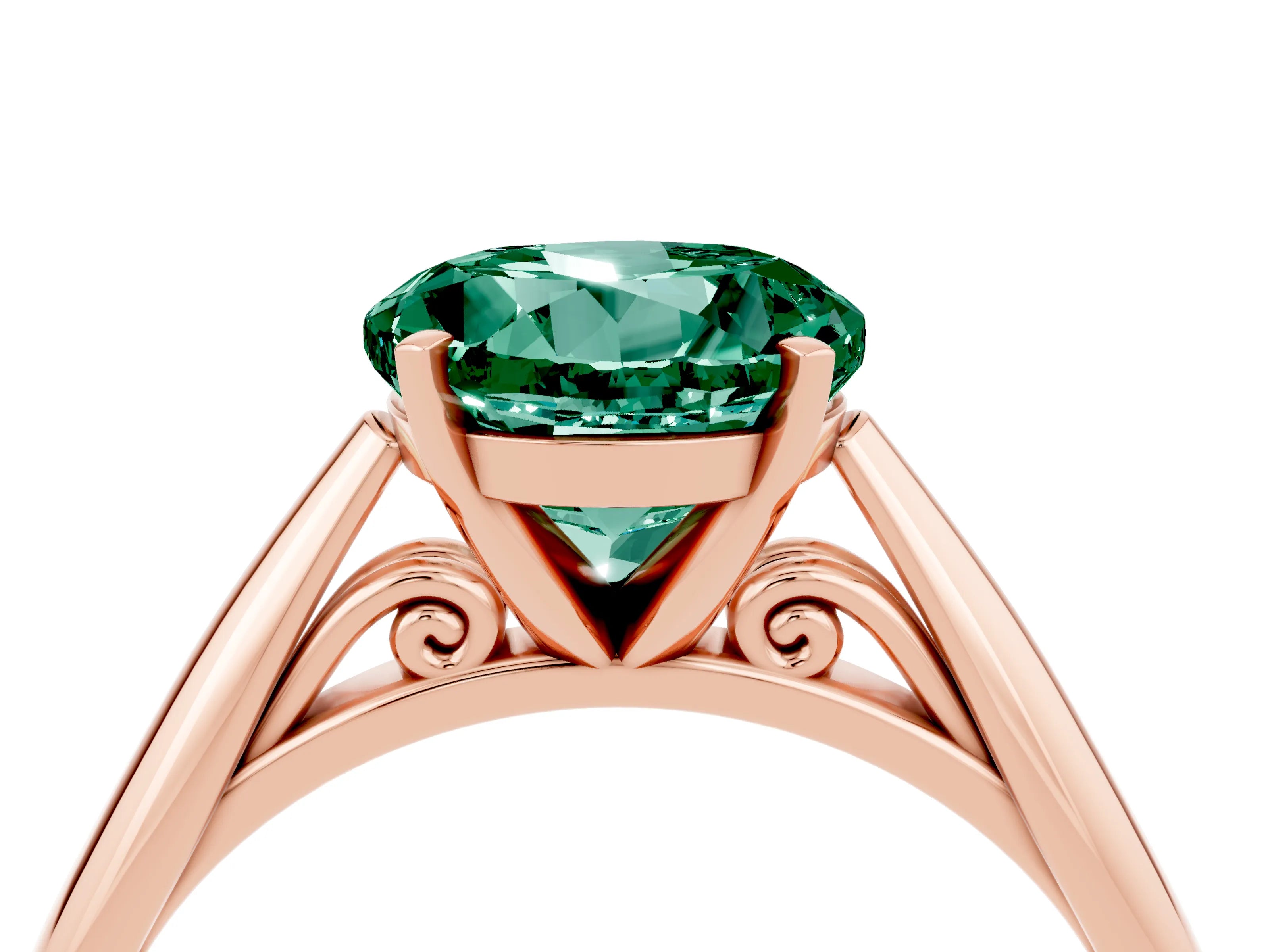Rose gold Round Cut Green Sapphire Solitaire Engagement Ring with Cathedral Setting and Four-Prong Mount_16