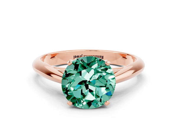 Rose gold Round Cut Green Sapphire Solitaire Engagement Ring with Cathedral Setting and Four-Prong Mount