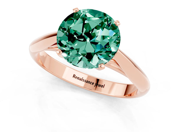 Rose gold Round Cut Green Sapphire Solitaire Engagement Ring with Cathedral Setting and Four-Prong Mount