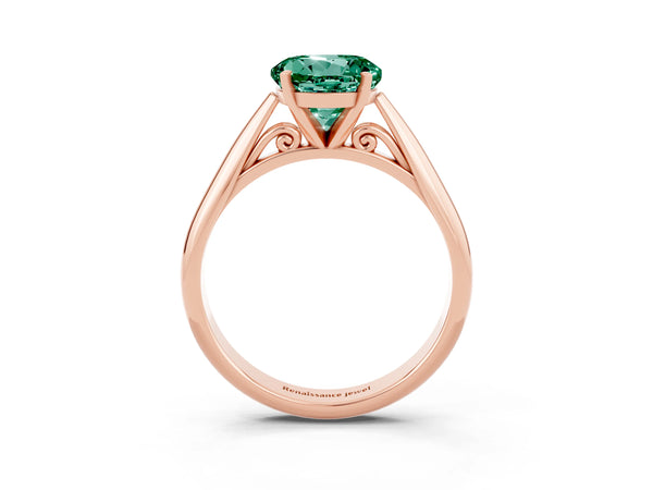 Rose gold Round Cut Green Sapphire Solitaire Engagement Ring with Cathedral Setting and Four-Prong Mount