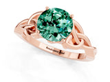 Rose gold Round Cut Green Sapphire Solitaire Engagement Ring with Celtic Knot Band and Four-Prong Setting_1