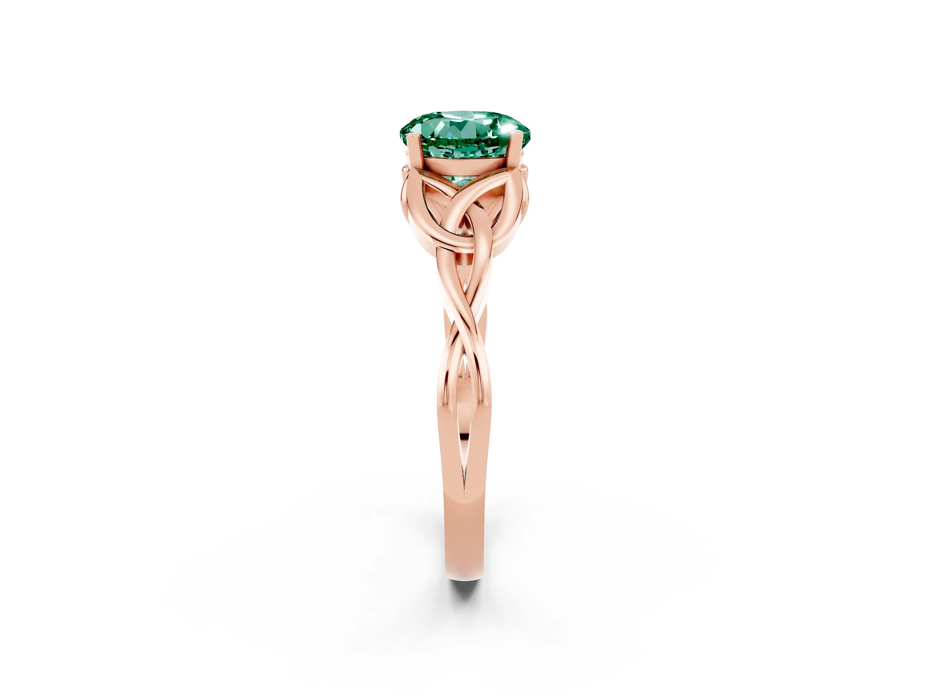 Rose gold Round Cut Green Sapphire Solitaire Engagement Ring with Celtic Knot Band and Four-Prong Setting_2