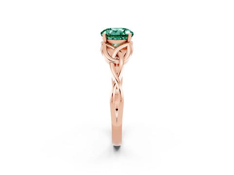 Rose gold Round Cut Green Sapphire Solitaire Engagement Ring with Celtic Knot Band and Four-Prong Setting_2