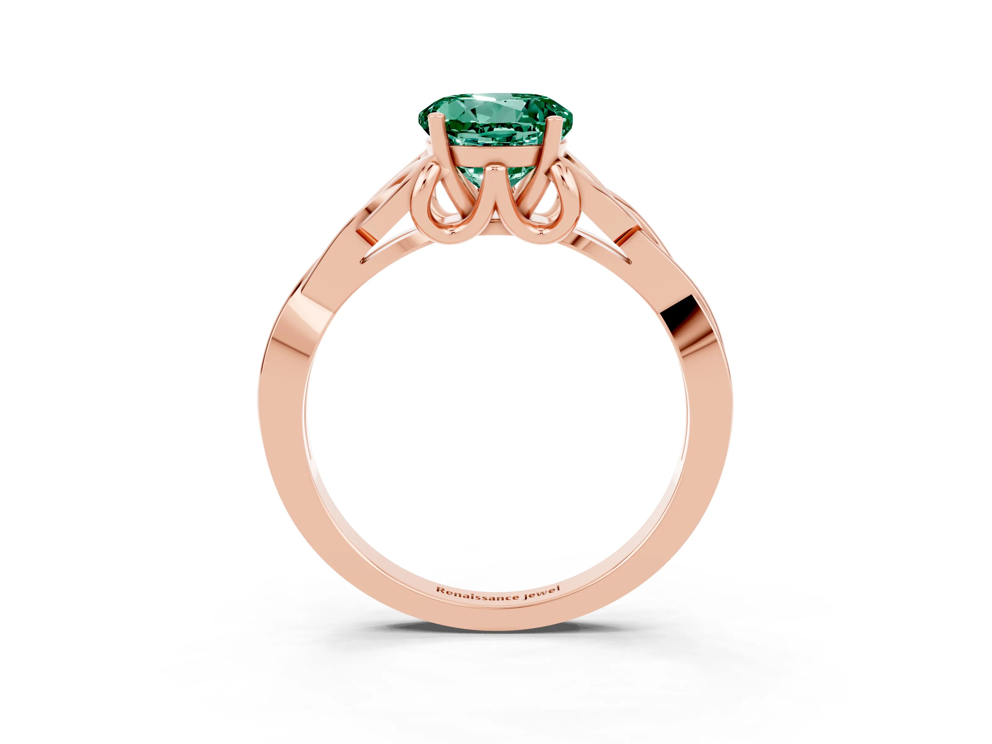Rose gold Round Cut Green Sapphire Solitaire Engagement Ring with Celtic Knot Band and Four-Prong Setting_3
