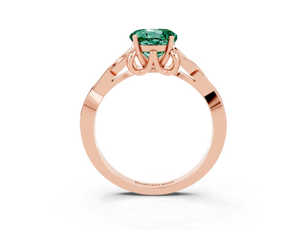 Rose gold Round Cut Green Sapphire Solitaire Engagement Ring with Celtic Knot Band and Four-Prong Setting