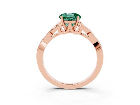 Rose gold Round Cut Green Sapphire Solitaire Engagement Ring with Celtic Knot Band and Four-Prong Setting_3