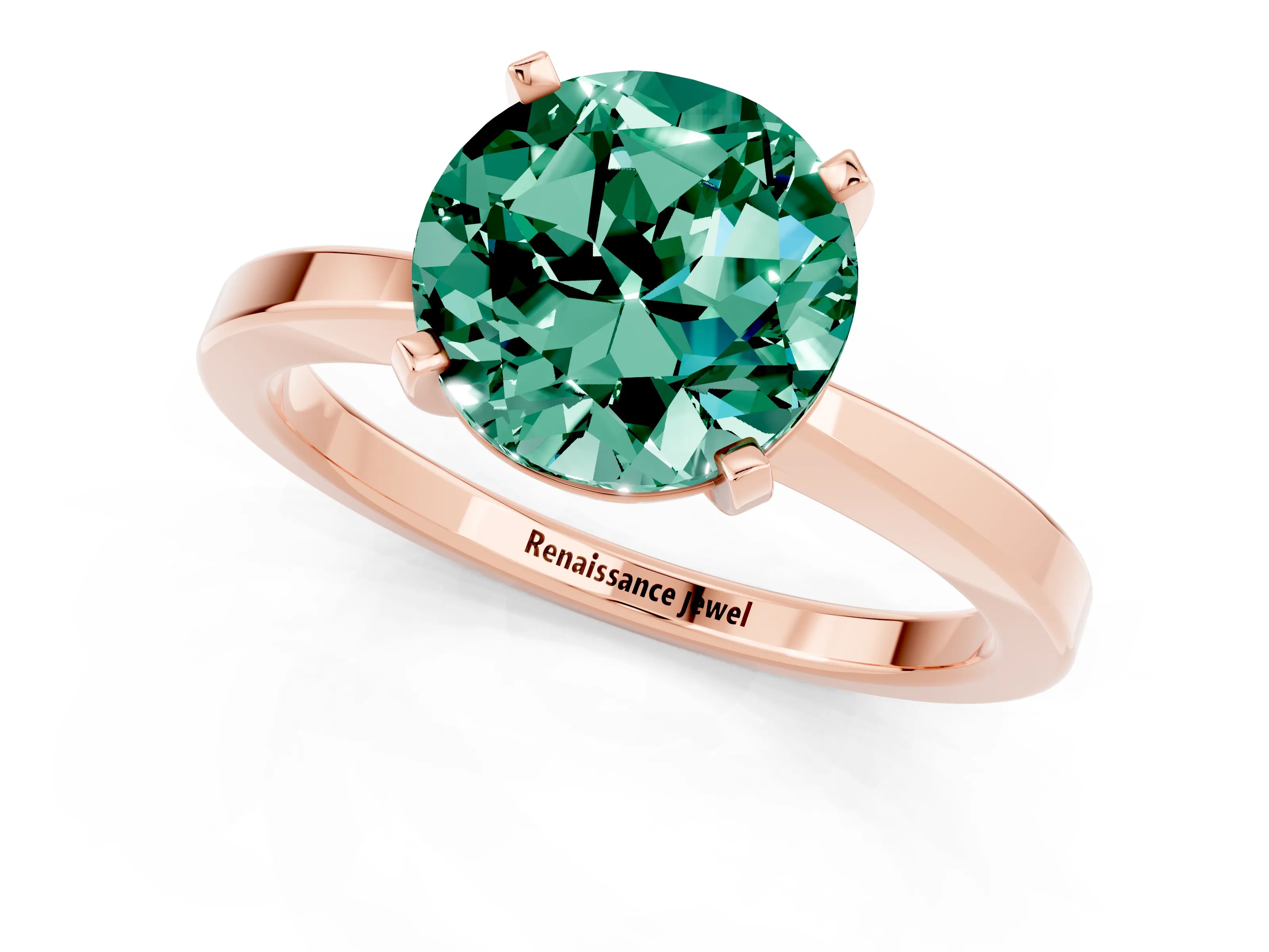 Rose gold Round Cut Green Sapphire Solitaire Engagement Ring with Classic Band and Four-Prong Setting_25
