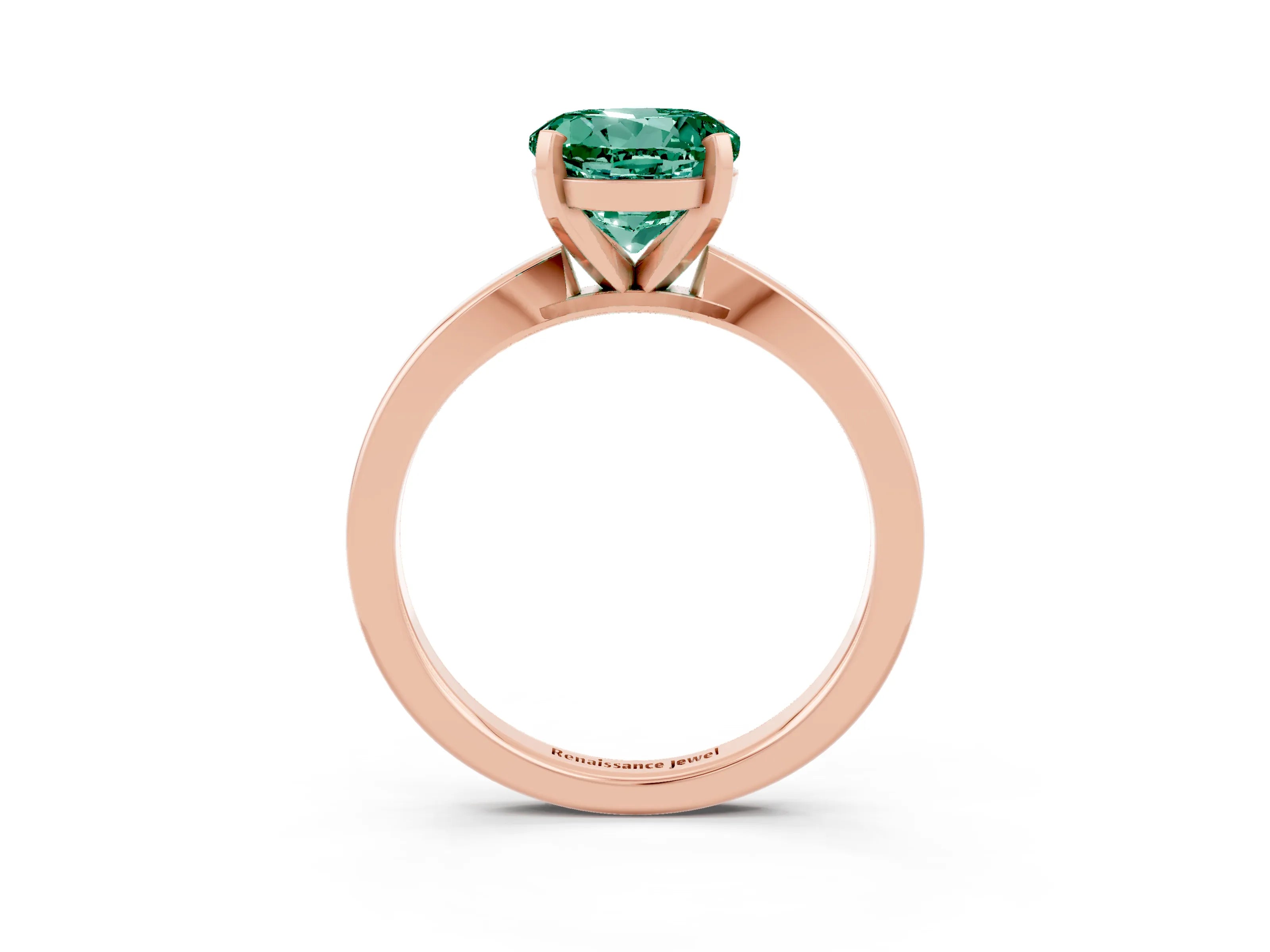 Rose gold Round Cut Green Sapphire Solitaire Engagement Ring with Classic Band and Four-Prong Setting_27