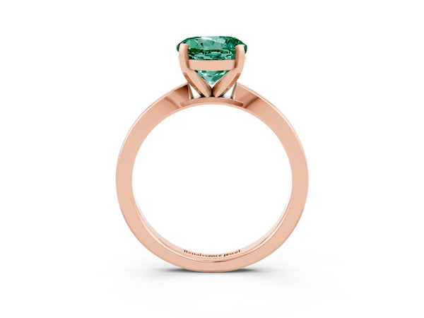 Rose gold Round Cut Green Sapphire Solitaire Engagement Ring with Classic Band and Four-Prong Setting