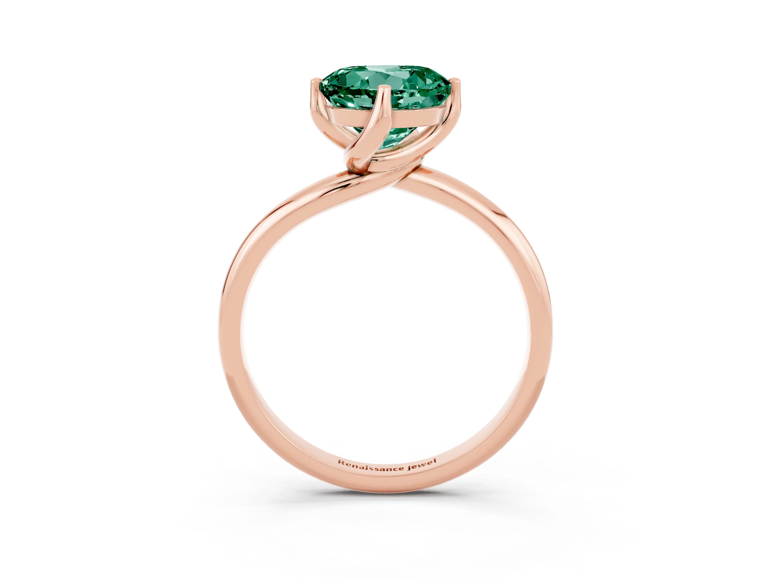 Rose gold Round Cut Green Sapphire Solitaire Engagement Ring with Four-Prong Setting and Classic Band_15