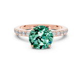 Rose gold Round Cut Green Sapphire Solitaire Engagement Ring with Pavé Band and Four-Prong Setting