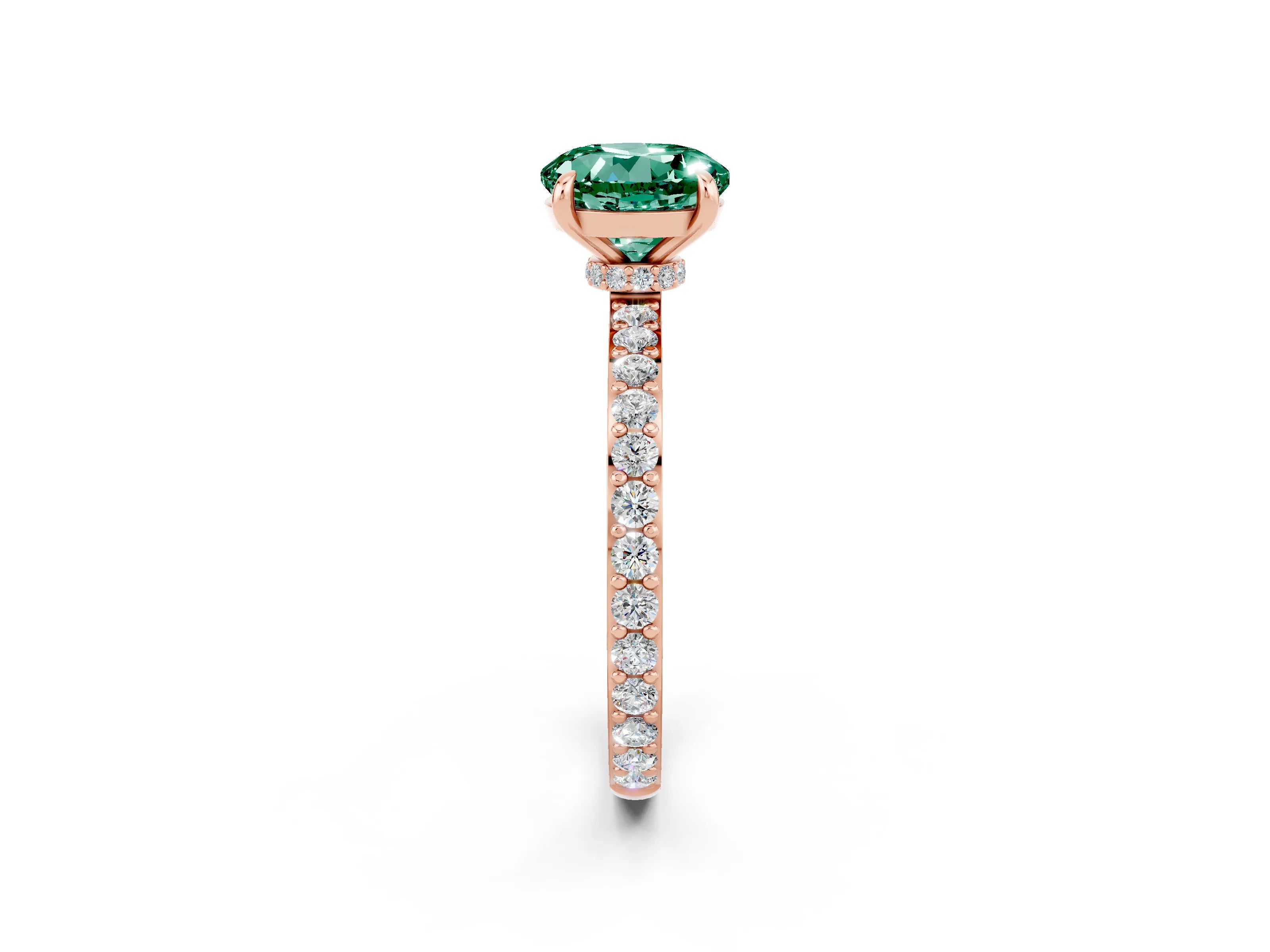 Rose gold Round Cut Green Sapphire Solitaire Engagement Ring with Pavé Band and Four-Prong Setting_2