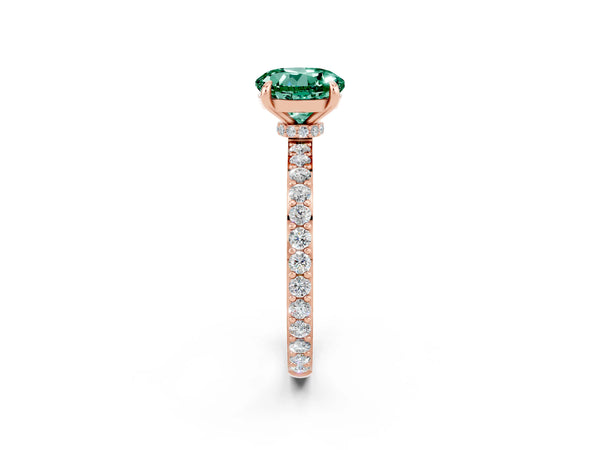 Rose gold Round Cut Green Sapphire Solitaire Engagement Ring with Pavé Band and Four-Prong Setting