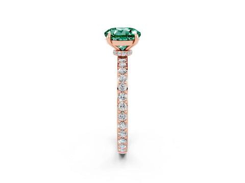 Rose gold Round Cut Green Sapphire Solitaire Engagement Ring with Pavé Band and Four-Prong Setting_2